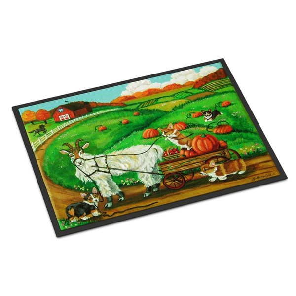 Carolines Treasures 18 x 27 in. Corgi Pumpkin Ride with Goat Indoor or Outdoor Mat 7414MAT